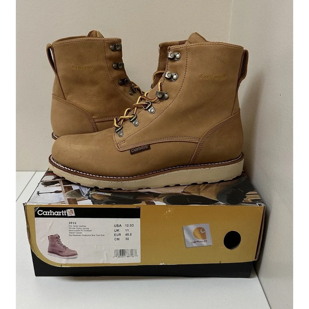 Carhartt Leather Slip Resistant Soft Toe Wedge Work Boot Style 3915 Size 12D
